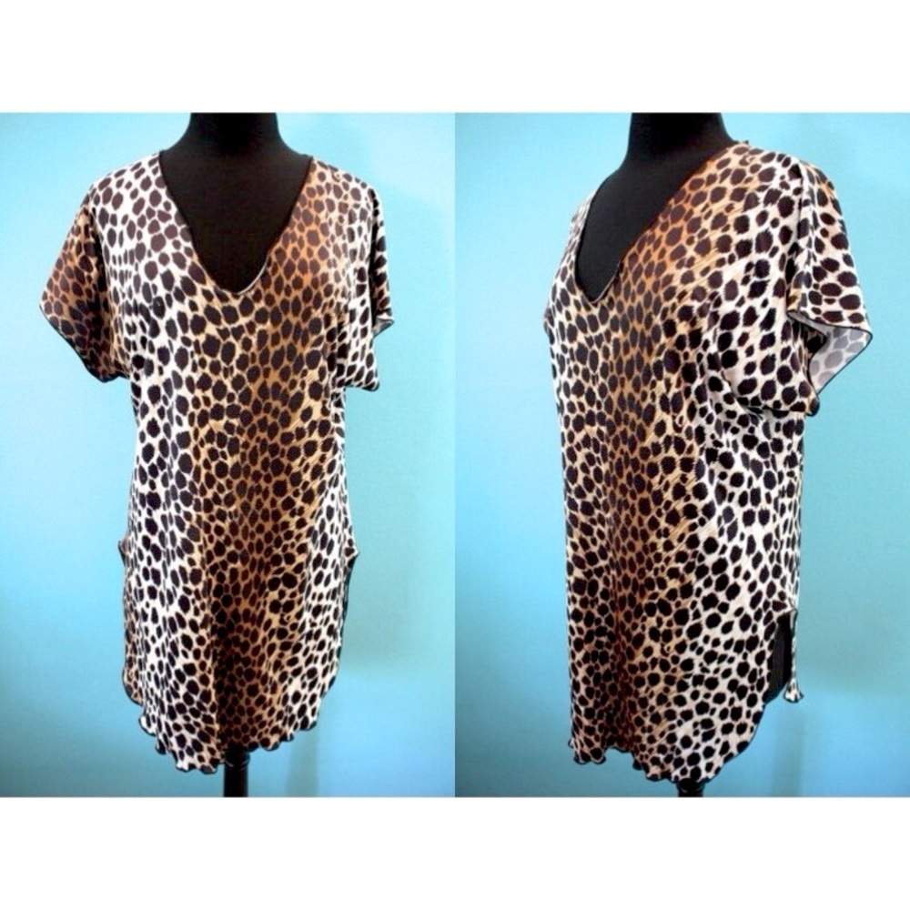 Vintage Undercover Wear Leopard Print Slip Dress Short Sleeve Flowy Tunic Top Os View 2